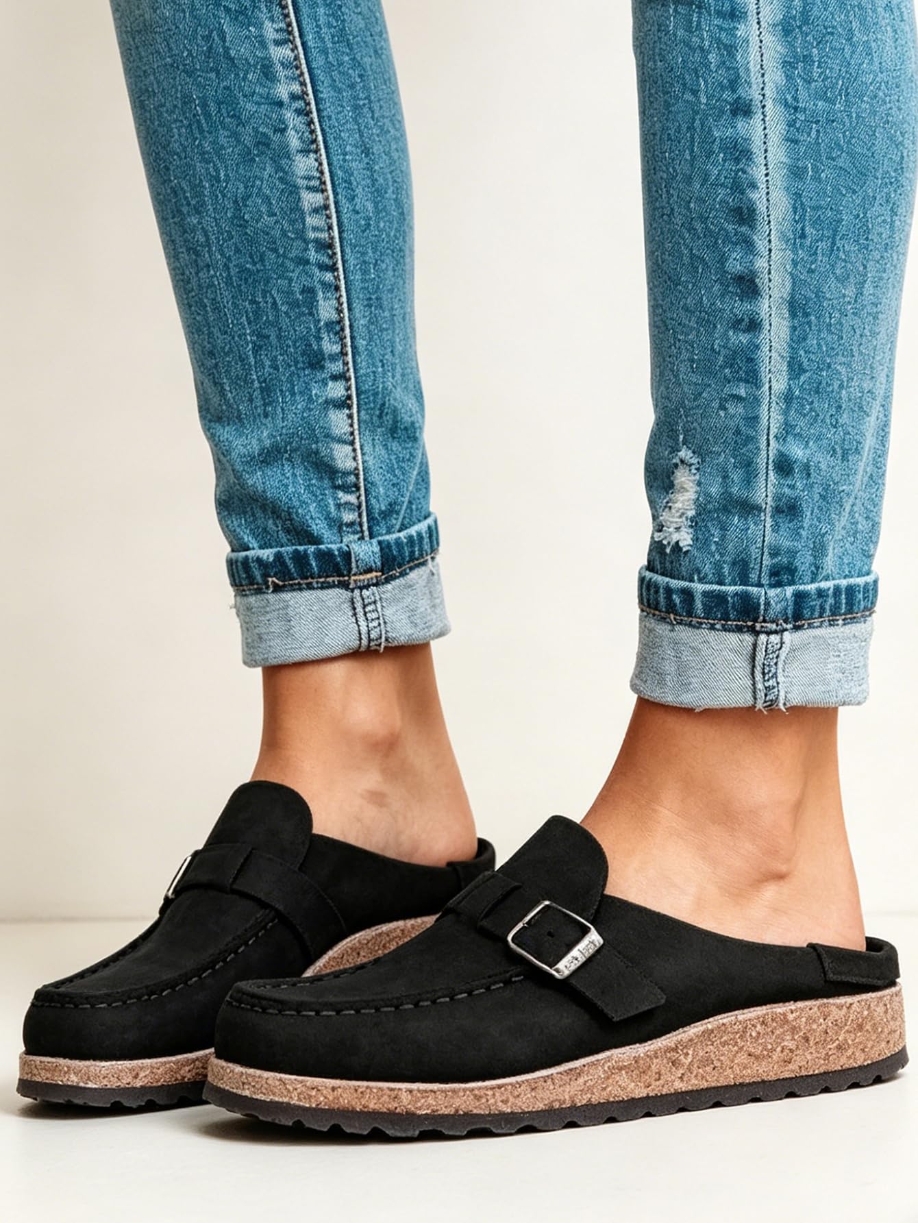 Women's Suede Buckle Mules for Casual Everyday Wear