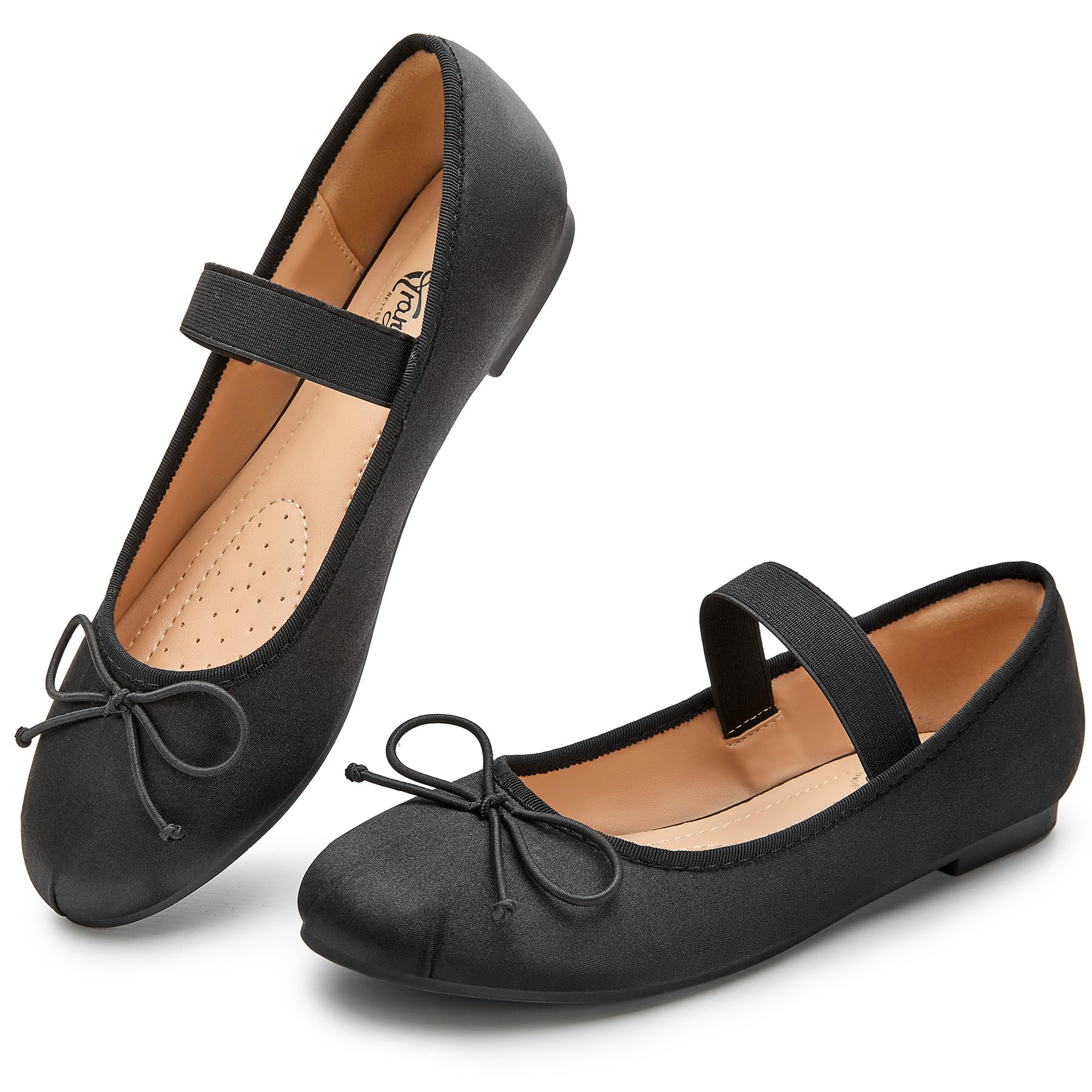 Trary Flats for Women Closed Round Toe Ballet Flats Mary Jane Shoes Women with Elastic Strap Cute Bowknot Comfortable Dress Shoes for All-Year Daily Work Casual Wear