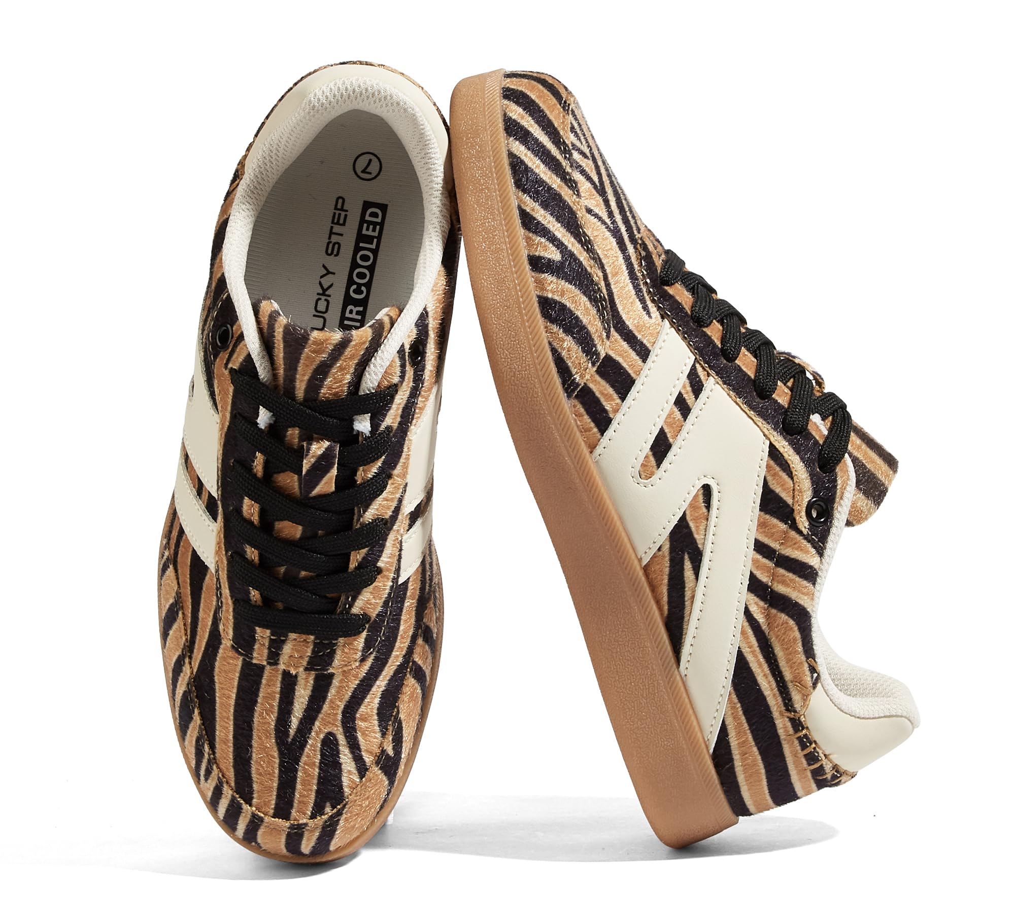 LUCKY STEP Women's Retro Leather Gum-Sole Sneakers