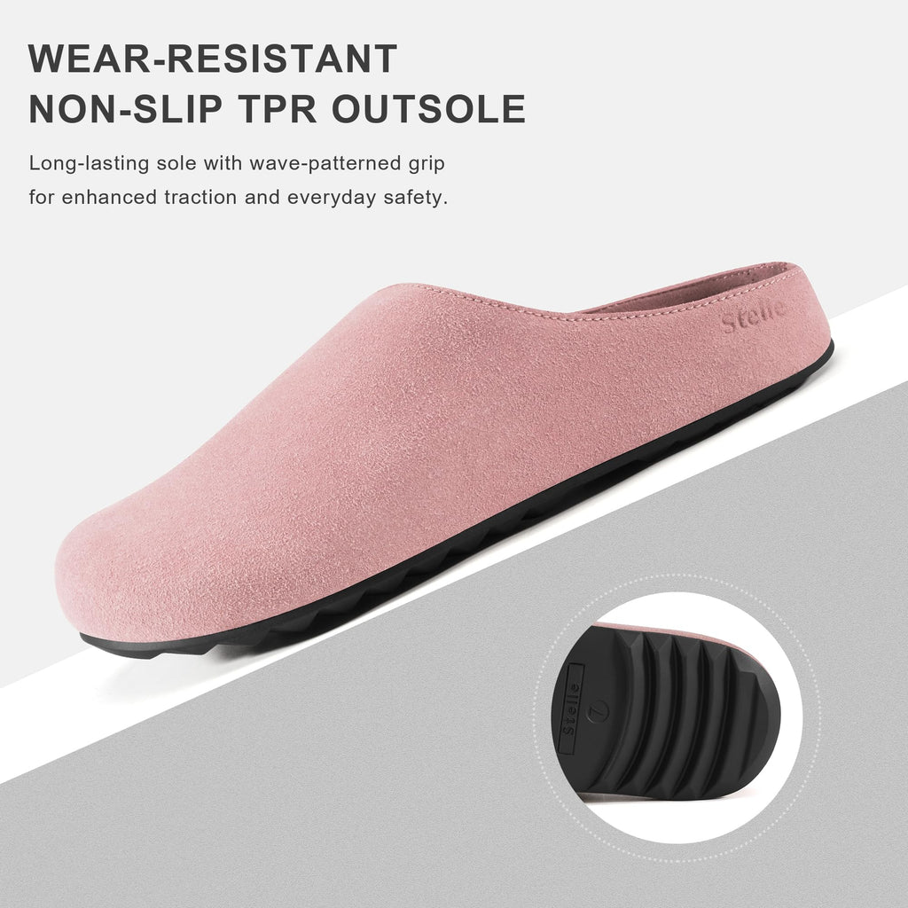 Women's Suede Clogs with Arch Support and Cork Footbed