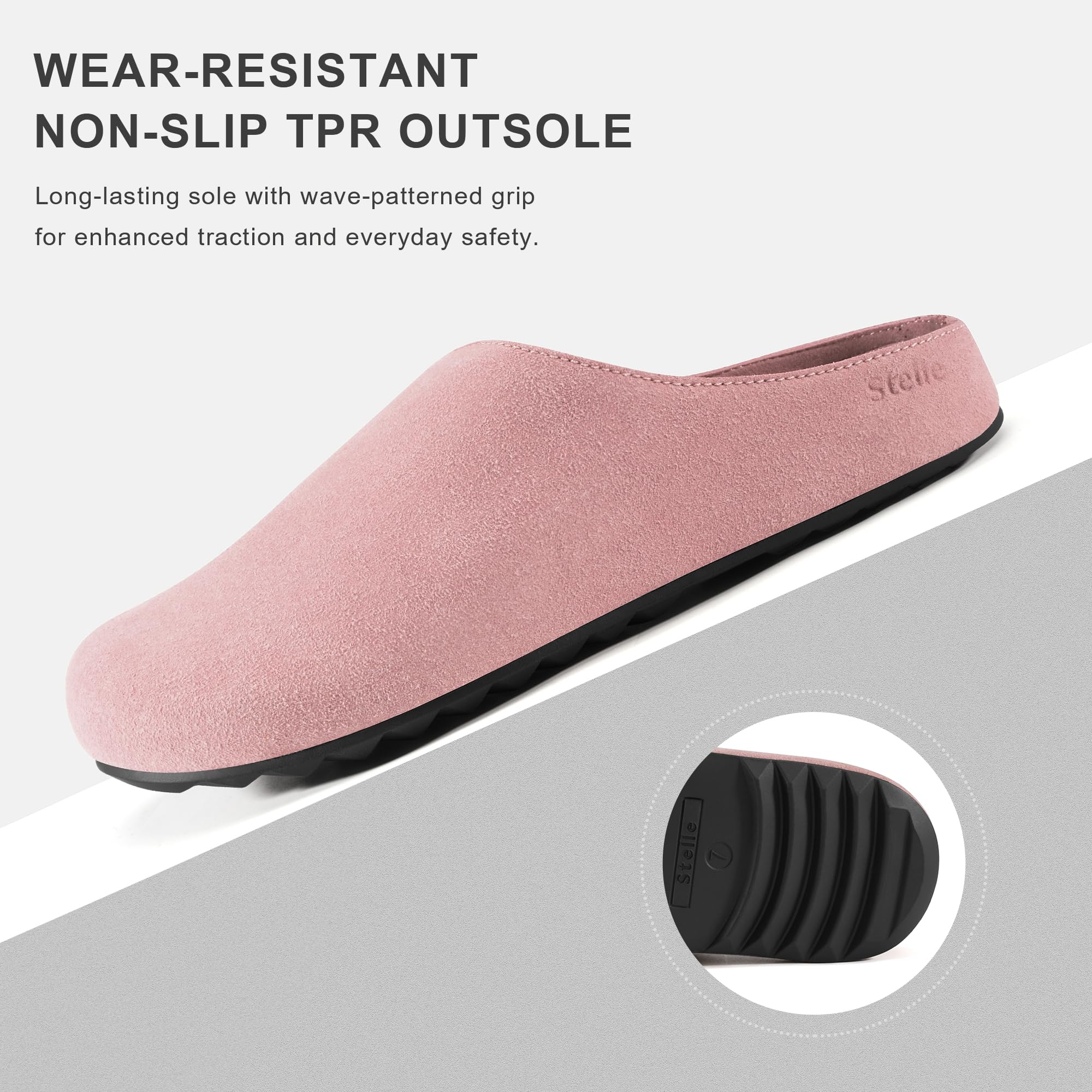 Women's Suede Clogs with Arch Support and Cork Footbed