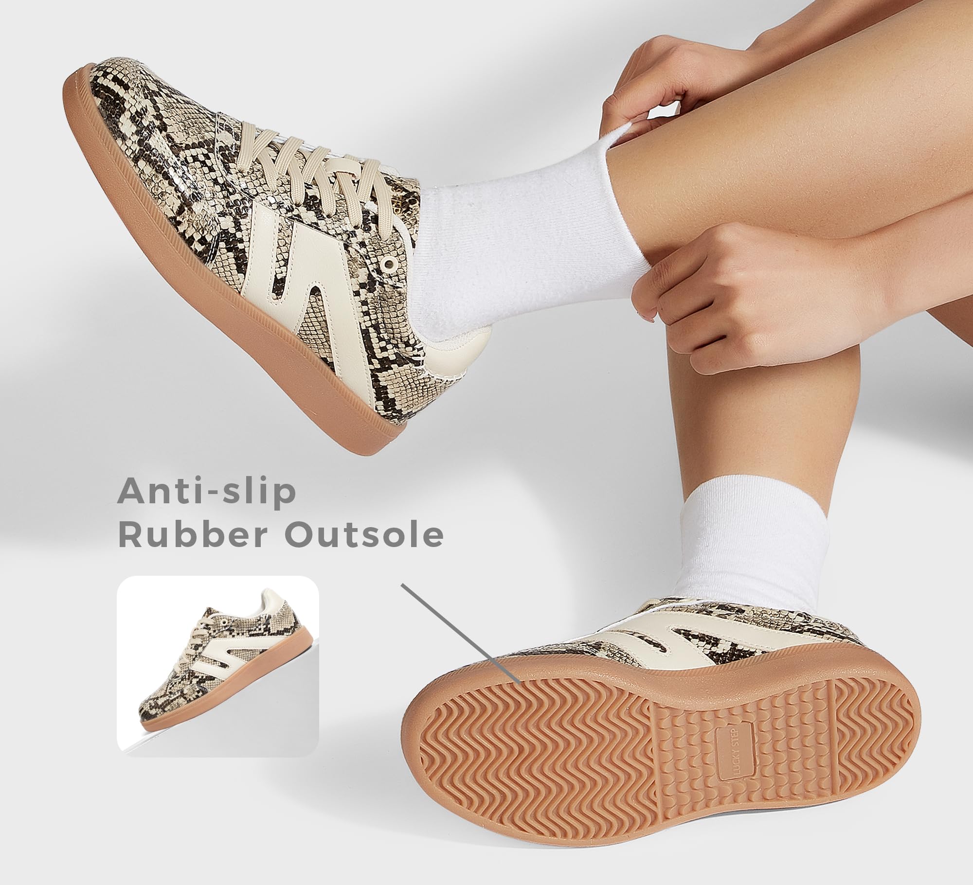 LUCKY STEP Women Classic Retro Gum Sole Fashion Sneakers Casual Tennis Skate Shoe Genuine Leather Walking Footwear Anti Slip Trainers