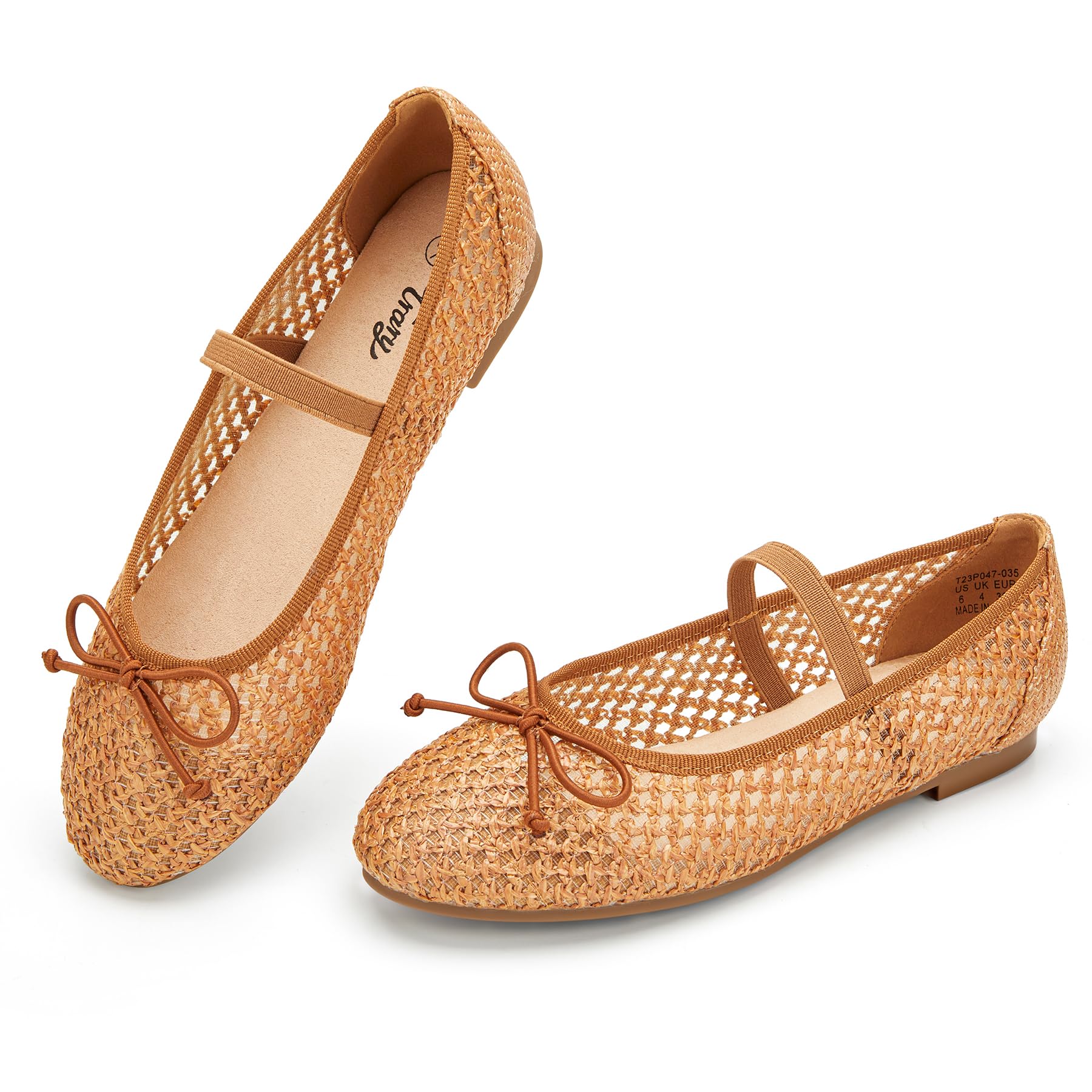 Trary Flats for Women Closed Round Toe Ballet Flats Mary Jane Shoes Women with Elastic Strap Cute Bowknot Comfortable Dress Shoes for All-Year Daily Work Casual Wear