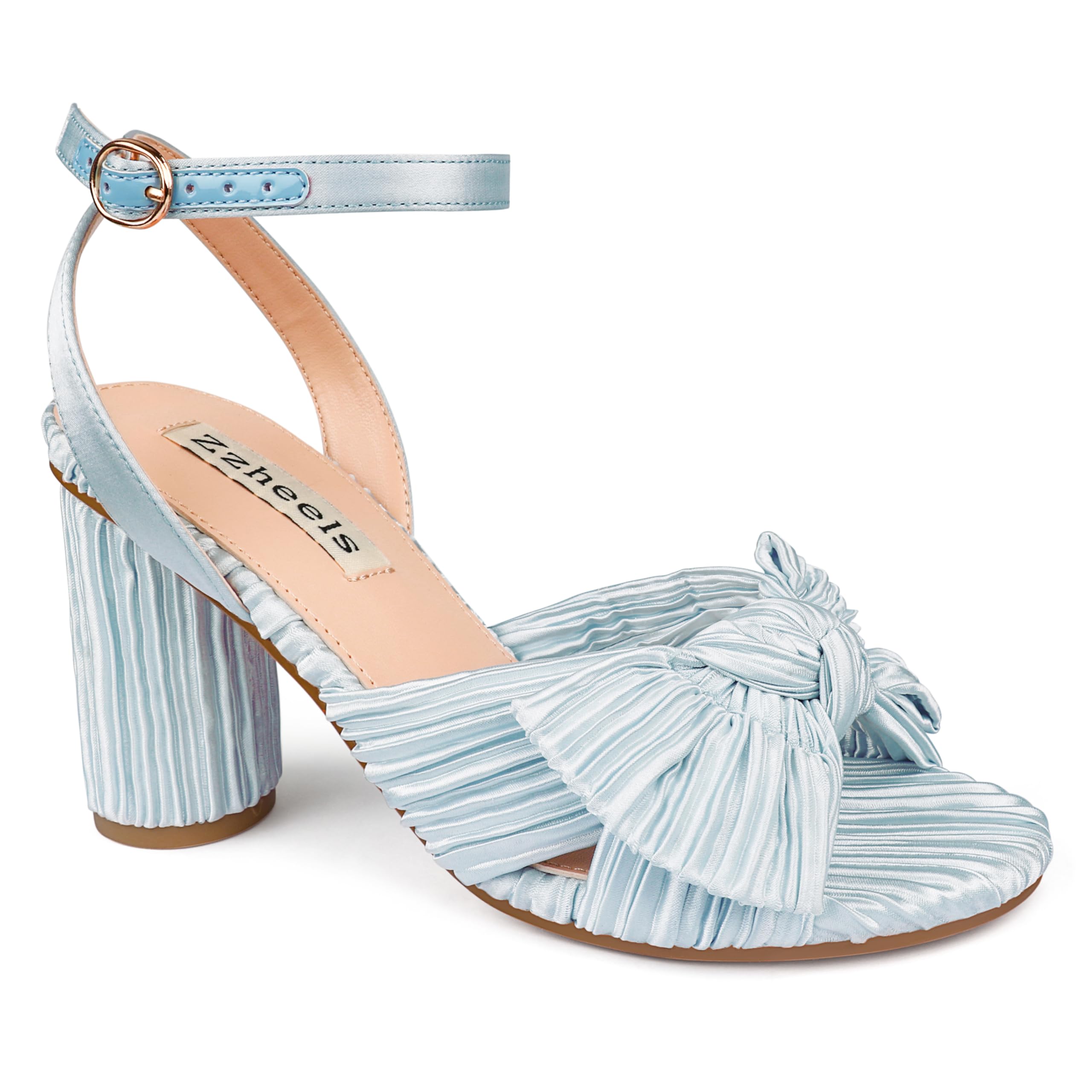 Zzheels Women's Bow-Knot Block-Heel Bridal Sandals