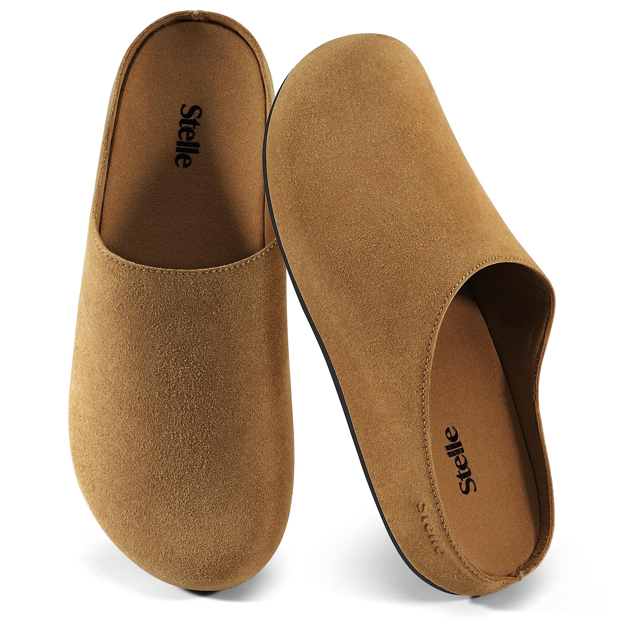Women's Suede Clogs with Arch Support and Cork Footbed