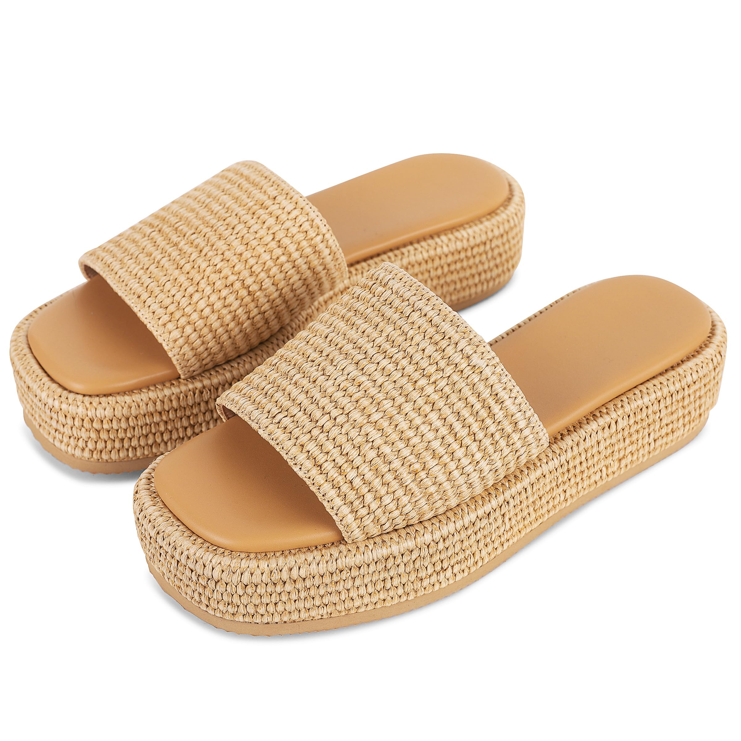 EQAUDES Platform Slip on Espadrille Sandals for Women Wedges Slides Bohemia Sandals Flatform Open Toe Beach Sandals