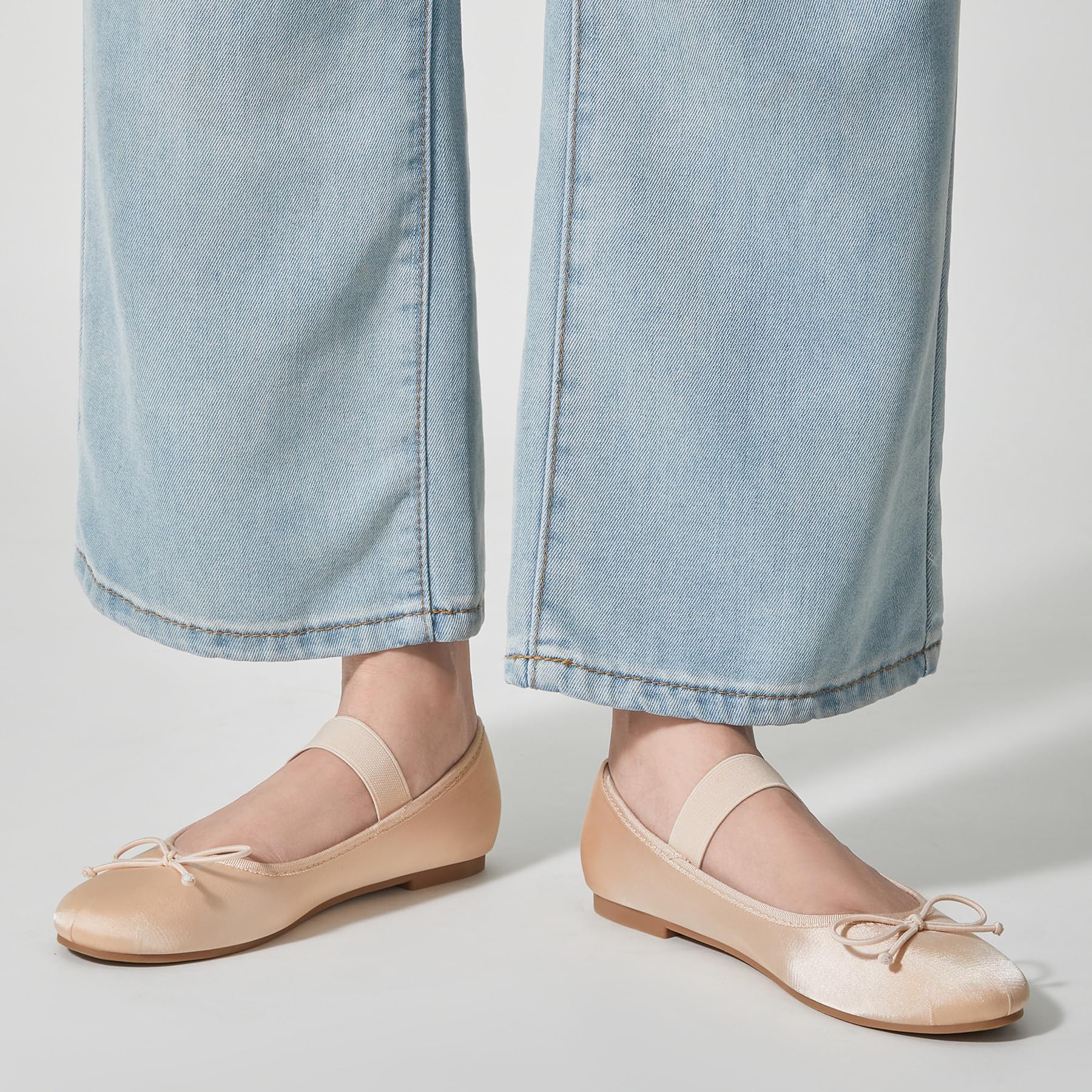 Trary Flats for Women Closed Round Toe Ballet Flats Mary Jane Shoes Women with Elastic Strap Cute Bowknot Comfortable Dress Shoes for All-Year Daily Work Casual Wear