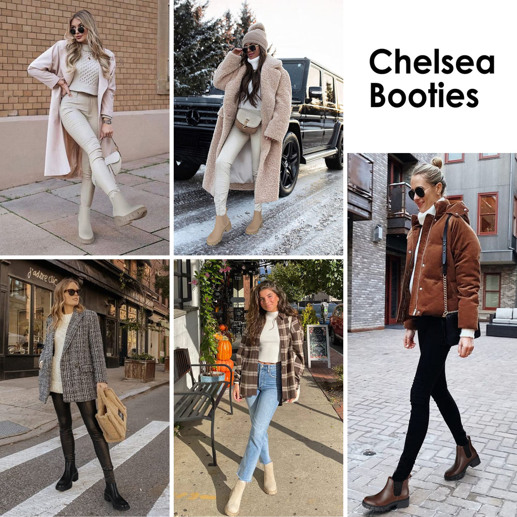 Athlefit Women's Chelsea Ankle Boots with Chunky Lug Sole